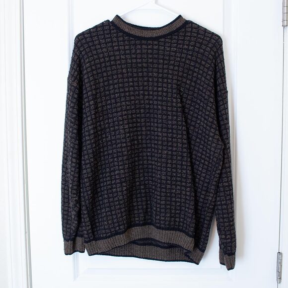Classic VTG Landro Sweater Italy Brown Black Geometric Knit XL Prep Soft Autumn - Picture 1 of 6